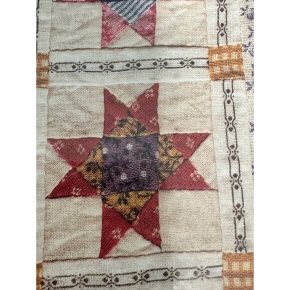 Vintage ? Framed Quilt Star Patchwork Print Wall Art 10"x10" With Rustic Wooden - Picture 16 of 16